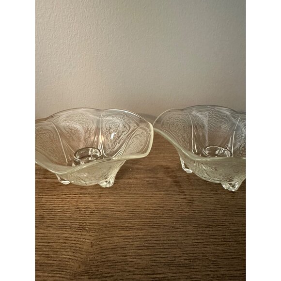 Vintage Hazel Atlas Clear Glass Candle Holders With Intricate Floral Design Set - Picture 6 of 7